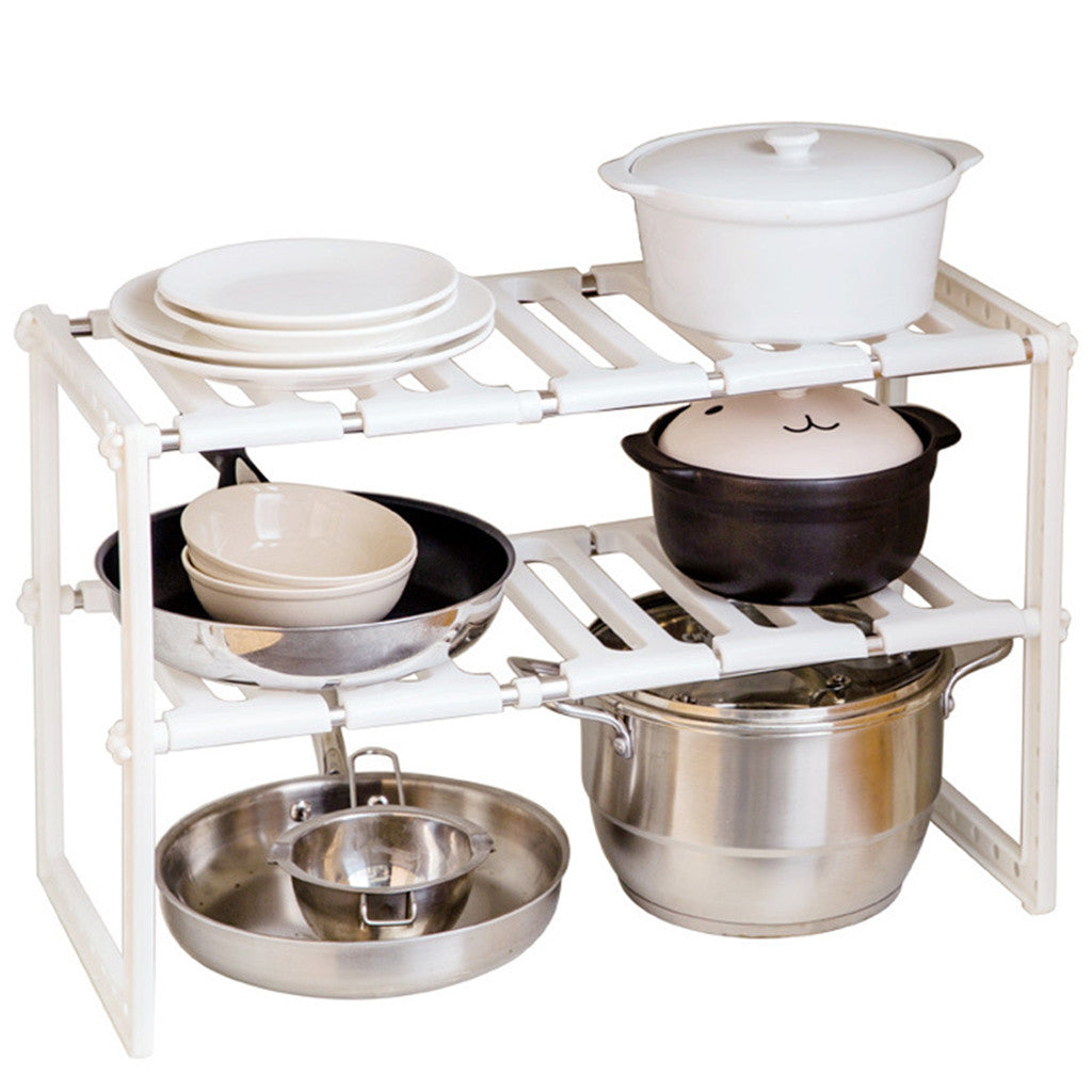 Adjustable under-sink shelf rack for cleaning supplies