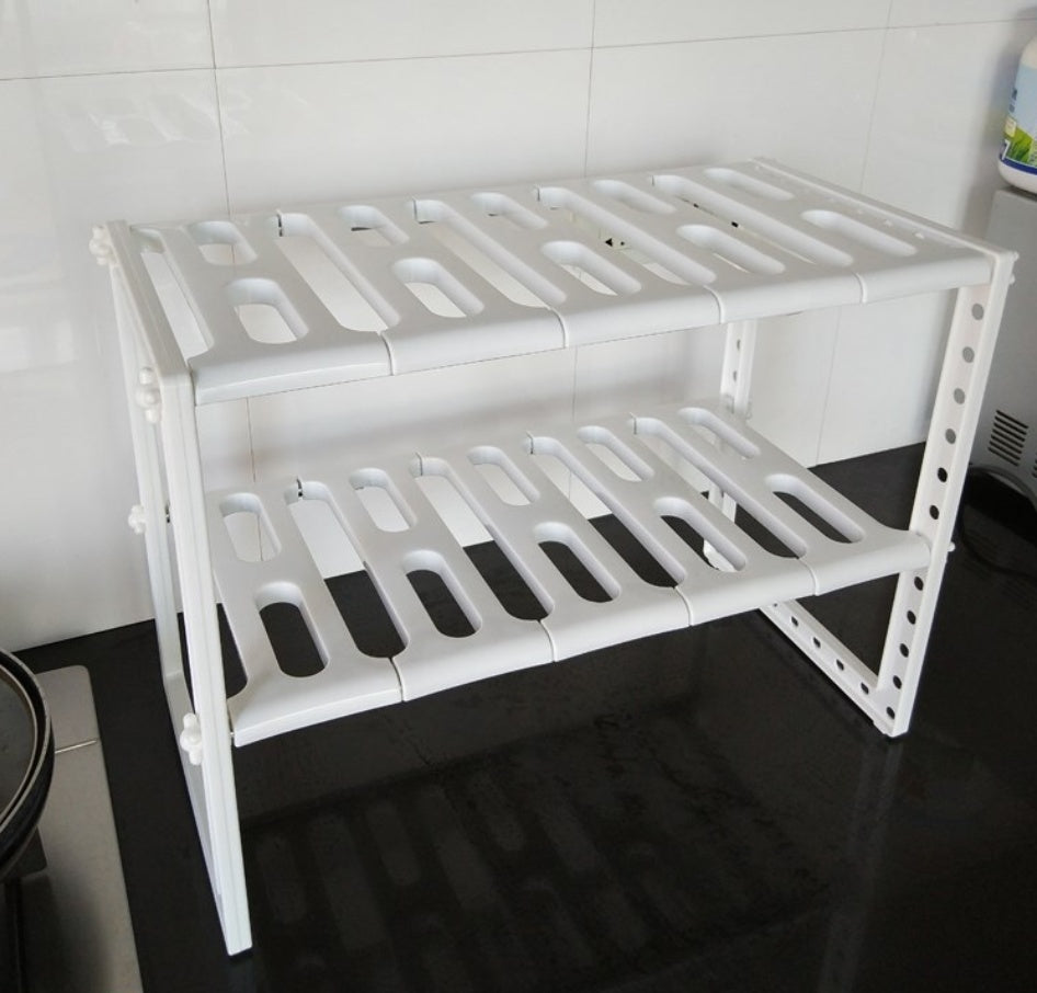 Two-tier under-sink storage organiser with steel frame