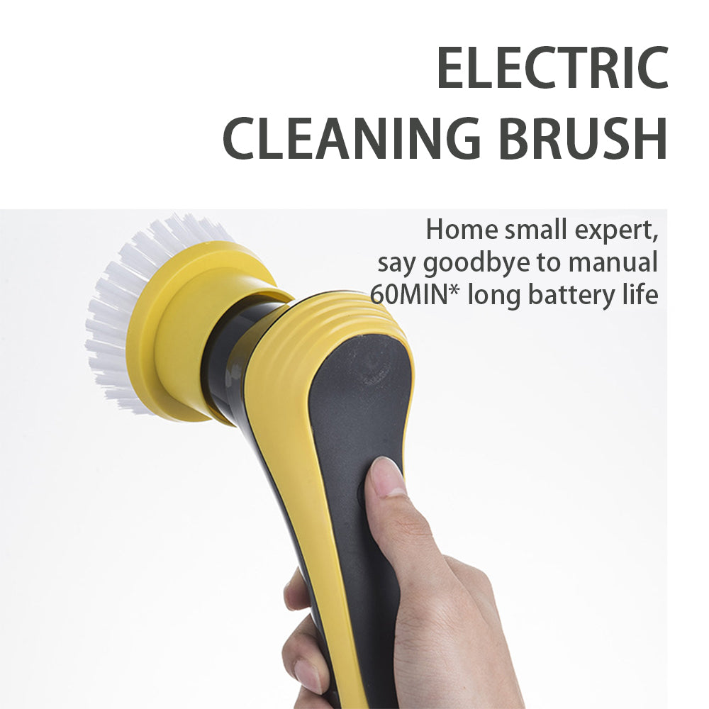 Electric spin scrubber with round brush head for grout lines