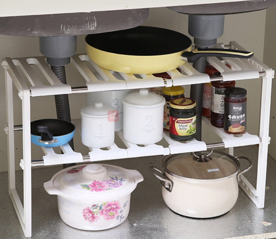 Expandable kitchen and bathroom under-sink rack