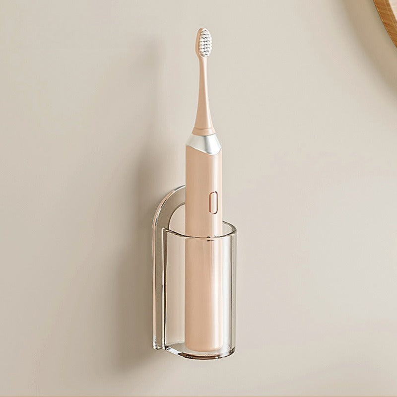 No-drill adhesive toothbrush holder with dustproof cover